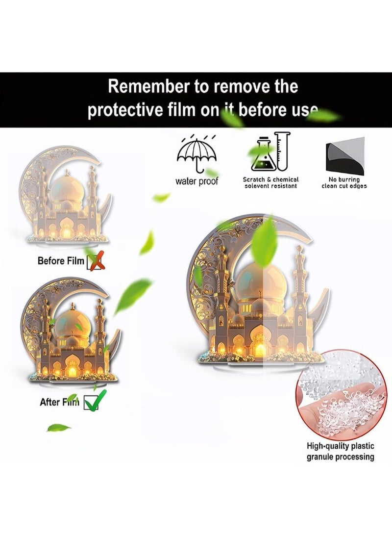 Acrylic Eid Mubarak Table Decoration，Ramadan Decorations for Home, Ramadan Gifts for Kids, Table Decor, 2D Spray Painted Acrylic Decorative Plaque Crescent and Palace - Image 5