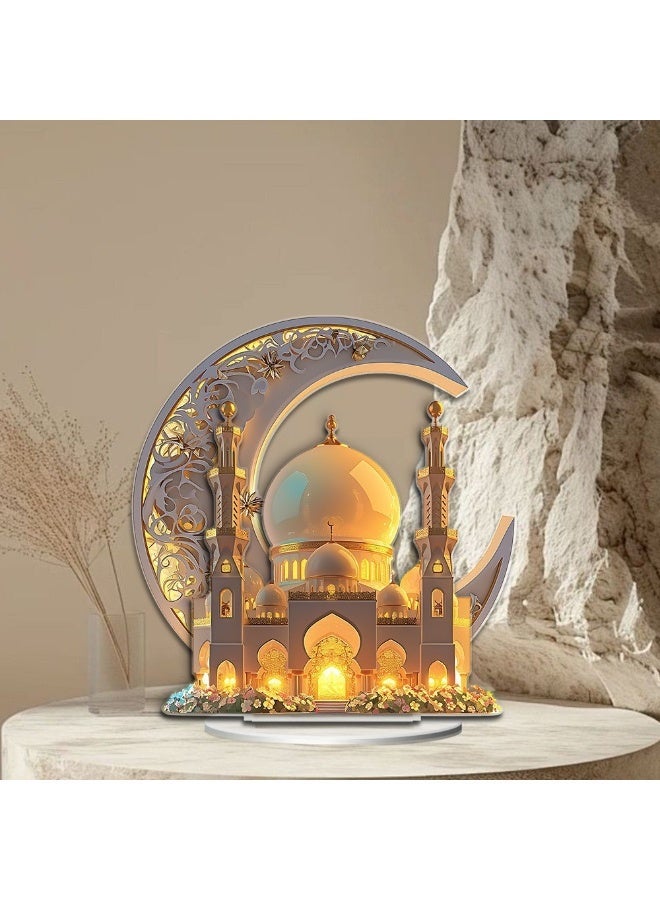 Acrylic Eid Mubarak Table Decoration，Ramadan Decorations for Home, Ramadan Gifts for Kids, Table Decor, 2D Spray Painted Acrylic Decorative Plaque Crescent and Palace - Image 3