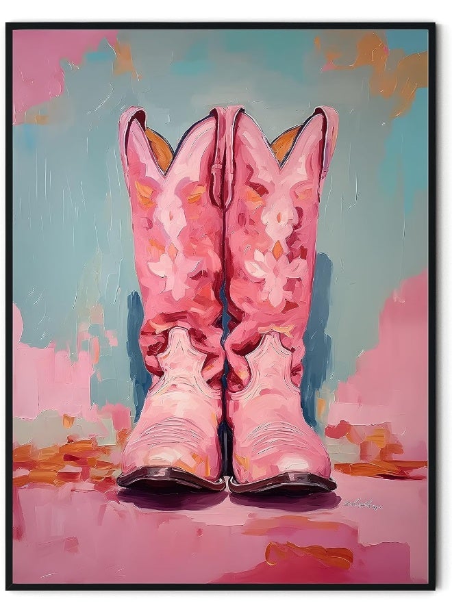 TwoDays Pink Cowgirl Boots Room Decor, Girly Western Paintings for Apartment, Coastal Cowboy Boot Wall Art Prints for Teen Girls Bedroom. (12" X 16", UNFRAMED) - Image 1
