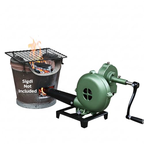 SONRET Manual Hand Blower Machine No.18 – Cast Aluminum Blacksmith Coal Forge Hand Blower for Fire with Smooth Operation, Oil Ports – Manual Air Blower Ideal Camping Tools & Equipment for BBQ - Image 1