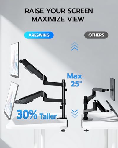 ARES WING Dual Monitor Mount - Ultrawide Monitor Arm for 40 34 32 27 Inch Heavy Duty Curved Screen Up to 26.4 lbs with Clamp/Grommet Desk Mount, 75/100 Vesa Mount, Black - Image 4