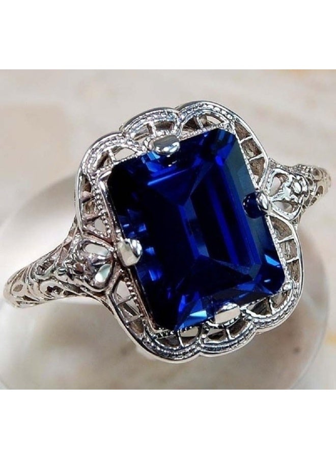 Yuren Elegant Huge Natural 3.5Ct Tanzanite 925 Silver Sapphire Ring Women Wedding Engagement Size 6-10 (US code 8) - Image 4