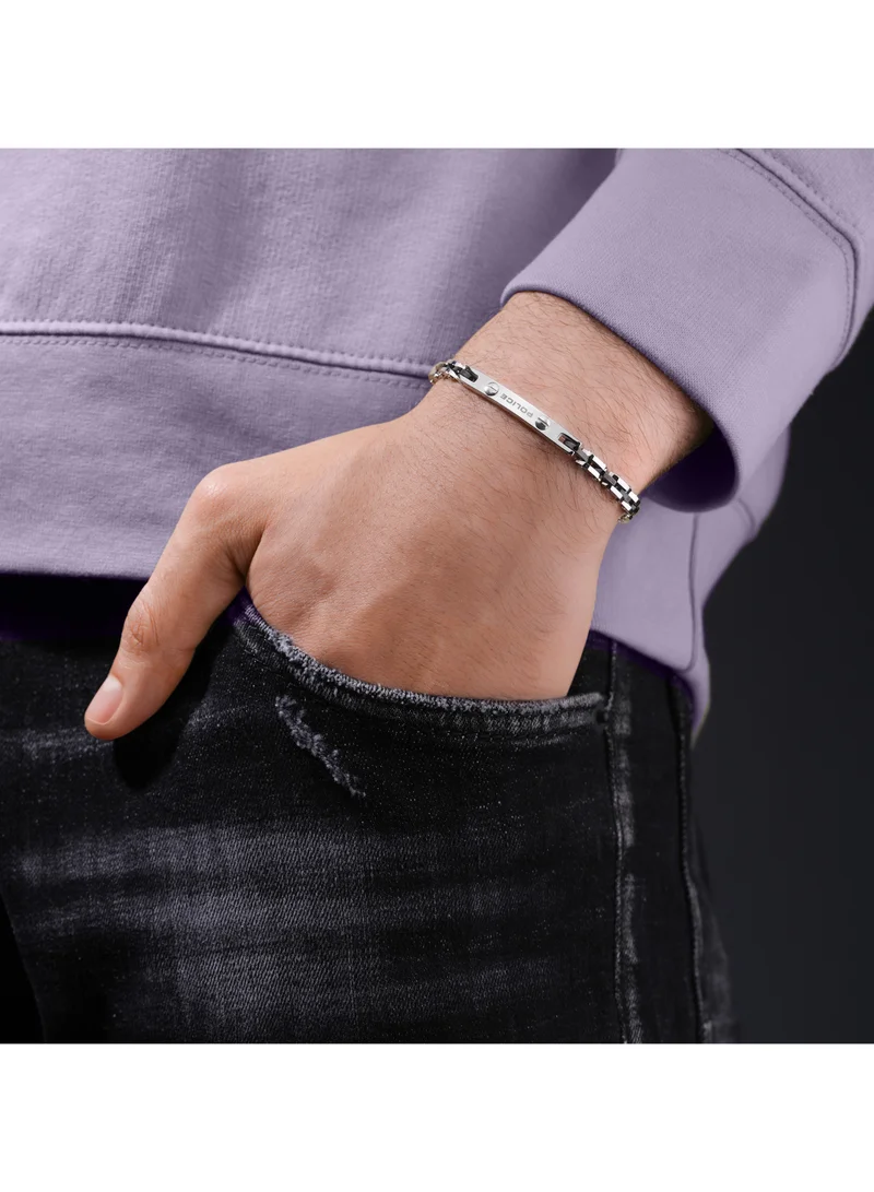 POLICE Plait Silver/Black Stainless Steel Metrocole Gents Bracelet