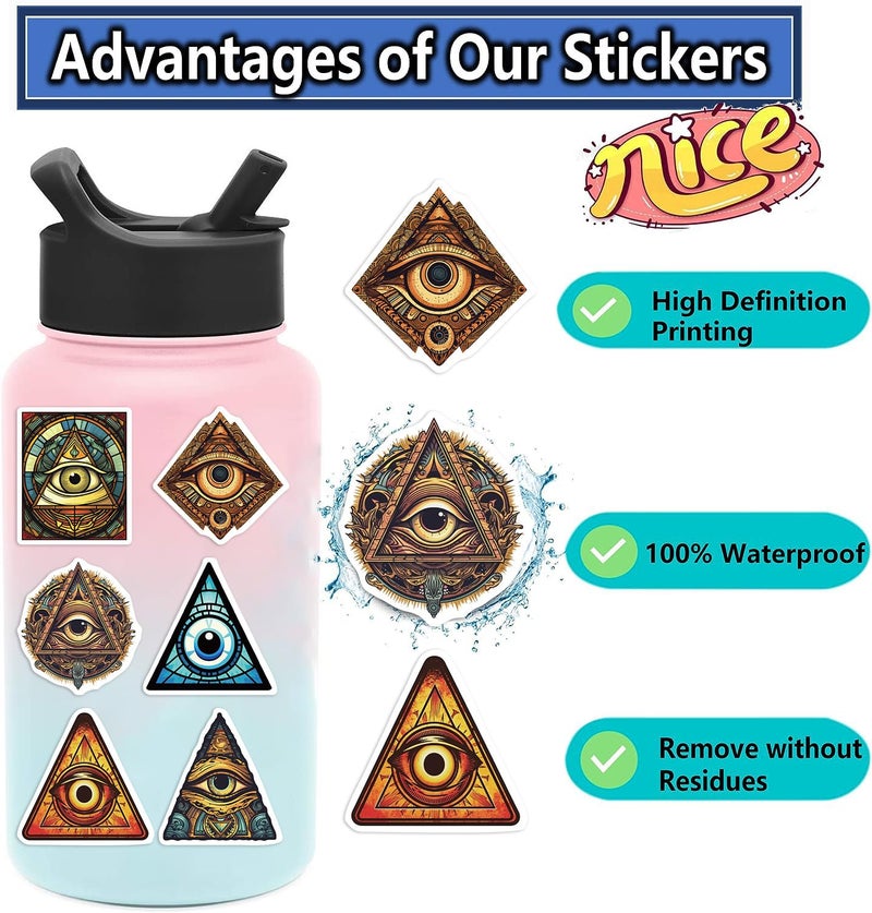 Yoksas 50Pcs Eye of Providence Stickers - Waterproof Vinyl Mysterious All Seeing Eye Aldults Stickers for Laptops,Water Bottles,Scrapbooking,Journals,Bumper - Image 3