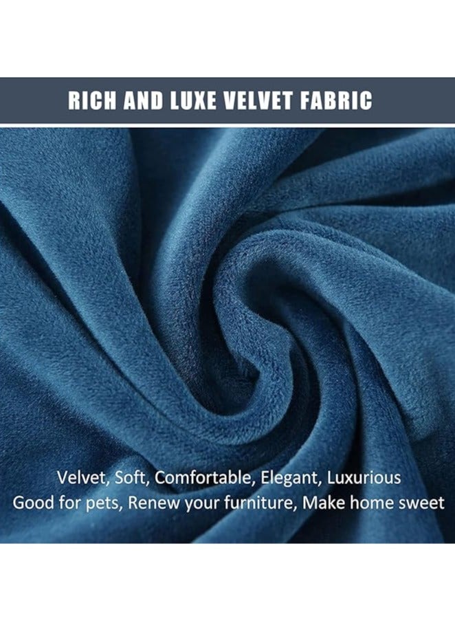 general 4-piece velvet chaise longue cover, stretch velvet lounge chair cover for living room with side pockets, TV chair protector, seat width 58-89 cm (Blue) - Image 2