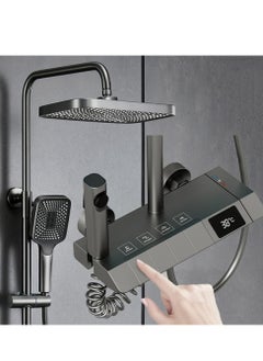 XiuWoo Hot and Cold Digital Bathroom Shower System Set, Shower System with LED Digital Display, Wall Mount Rain Mixer Shower, Grey  - Image 1