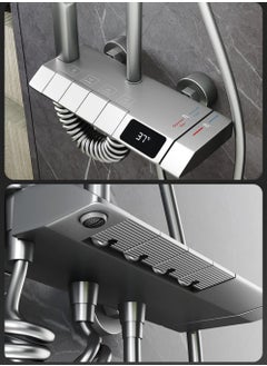 XiuWoo Hot and Cold Digital Bathroom Shower System Set, Shower System with LED Digital Display, Wall Mount Rain Mixer Shower, Grey  - Image 2