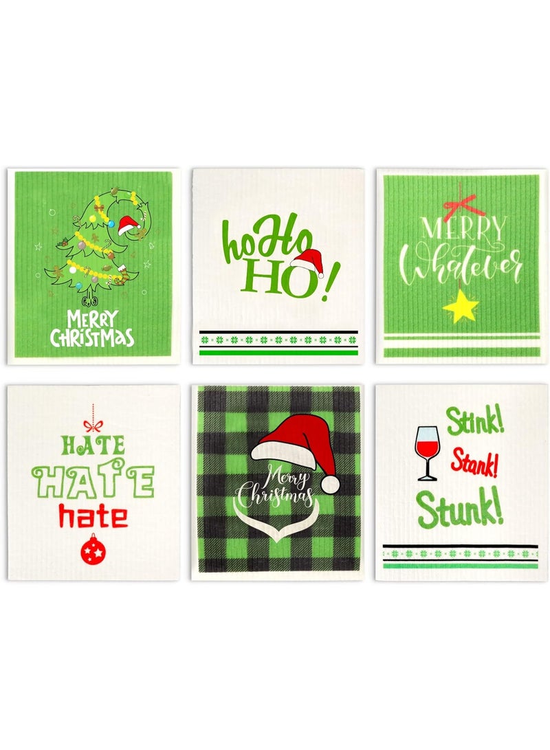 Tevxj 6 Pieces Christmas Swedish Dishcloths Set Soft Absorbent Christmas Cleaning Cloths Washable Kitchen Dishcloths Quick Drying Swedish Dish Cloth Xmas Kitchen Home Reusable Cleaning Cloths Towels - Image 1