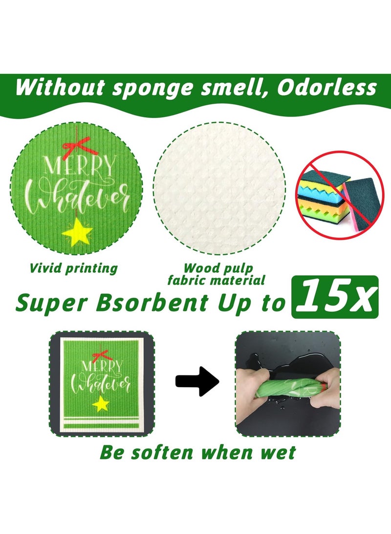 Tevxj 6 Pieces Christmas Swedish Dishcloths Set Soft Absorbent Christmas Cleaning Cloths Washable Kitchen Dishcloths Quick Drying Swedish Dish Cloth Xmas Kitchen Home Reusable Cleaning Cloths Towels - Image 2