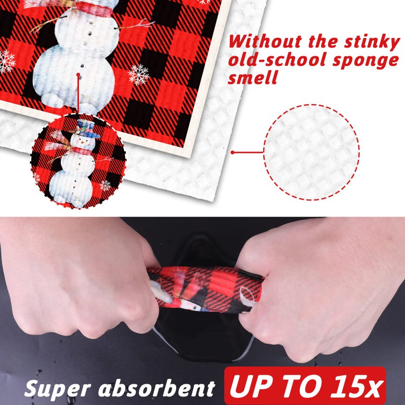 Tevxj 6 Pieces Christmas Swedish Dishcloths Set Soft Absorbent Christmas Cleaning Cloths Washable Kitchen Dishcloths Quick Drying Swedish Dish Cloth Xmas Kitchen Home Reusable Cleaning Cloths Towels - Image 4