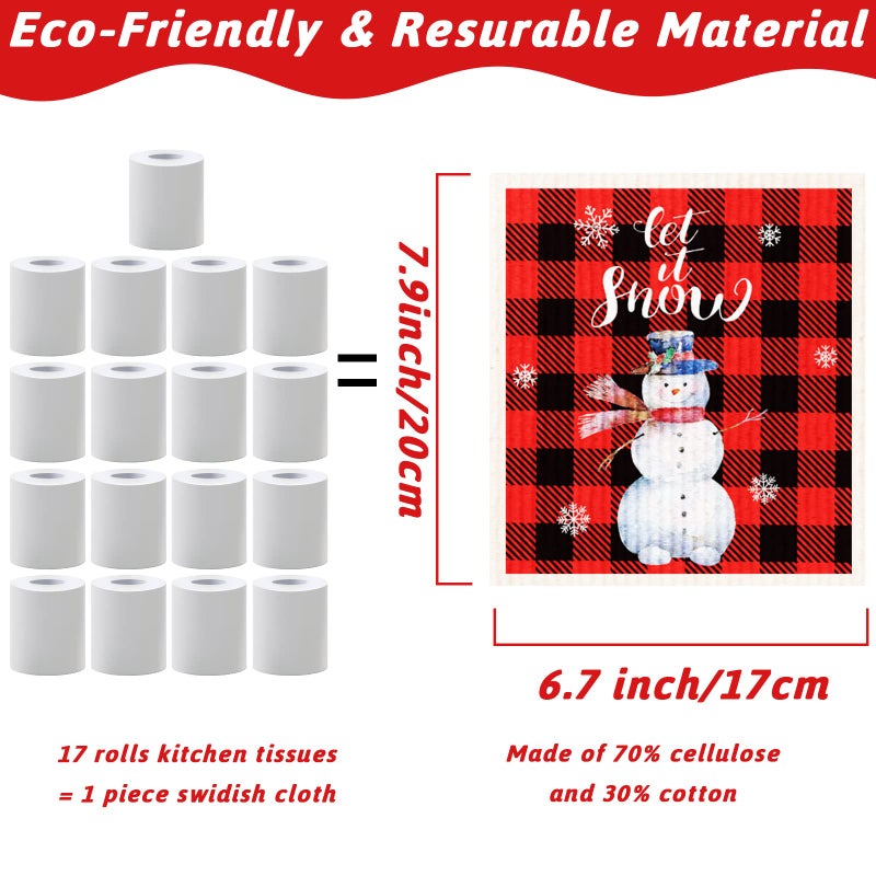 Tevxj 6 Pieces Christmas Swedish Dishcloths Set Soft Absorbent Christmas Cleaning Cloths Washable Kitchen Dishcloths Quick Drying Swedish Dish Cloth Xmas Kitchen Home Reusable Cleaning Cloths Towels - Image 2