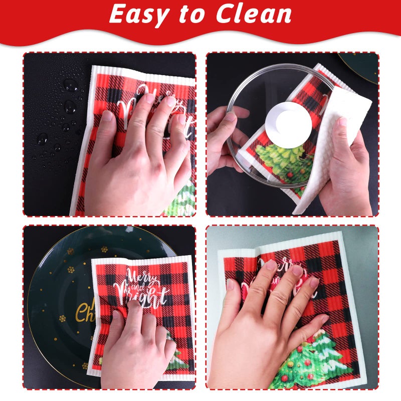 Tevxj 6 Pieces Christmas Swedish Dishcloths Set Soft Absorbent Christmas Cleaning Cloths Washable Kitchen Dishcloths Quick Drying Swedish Dish Cloth Xmas Kitchen Home Reusable Cleaning Cloths Towels - Image 5