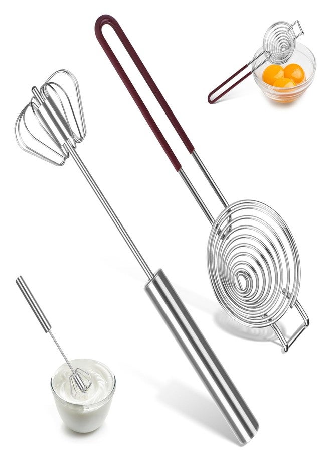 HCFGS 2 pcs Whisk Set with Yolk Separator,Stainless Steel Semi-Auto Egg Beater Whisk and Egg Separator,Hand Push Mixer Stirrer for Blending,Whisking,Beating & Stirring - Image 1