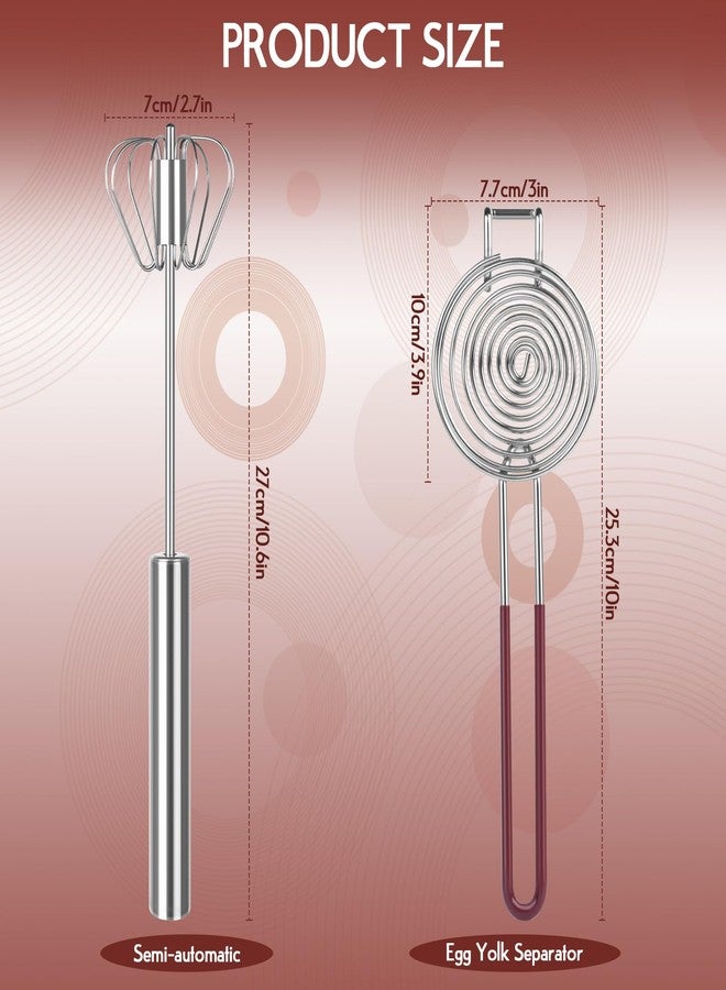 HCFGS 2 pcs Whisk Set with Yolk Separator,Stainless Steel Semi-Auto Egg Beater Whisk and Egg Separator,Hand Push Mixer Stirrer for Blending,Whisking,Beating & Stirring - Image 5