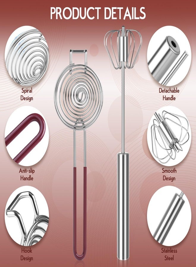 HCFGS 2 pcs Whisk Set with Yolk Separator,Stainless Steel Semi-Auto Egg Beater Whisk and Egg Separator,Hand Push Mixer Stirrer for Blending,Whisking,Beating & Stirring - Image 3