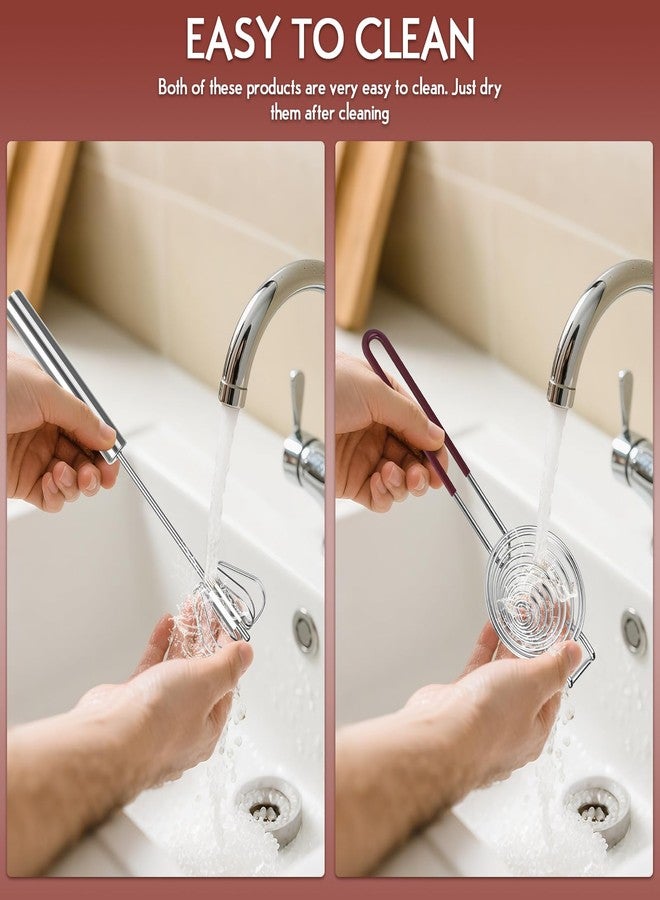 HCFGS 2 pcs Whisk Set with Yolk Separator,Stainless Steel Semi-Auto Egg Beater Whisk and Egg Separator,Hand Push Mixer Stirrer for Blending,Whisking,Beating & Stirring - Image 4