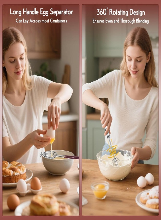 HCFGS 2 pcs Whisk Set with Yolk Separator,Stainless Steel Semi-Auto Egg Beater Whisk and Egg Separator,Hand Push Mixer Stirrer for Blending,Whisking,Beating & Stirring - Image 2