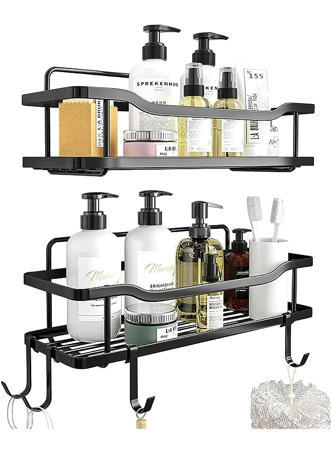 IAF Shower Caddy Shelf Organizer Rack, Self Adhesive Black Bathroom Shelves, Home Washroom Inside Organization and Storage Decor Accessories - Image 1