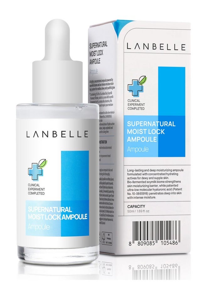Lanbelle Supernatural Moist Lock Deep Hydrating Ampoule 1.69 Fl Highly Concentrated Soymilk Biome Ultralow Molecular Hyaluronic Acid For Dry And Dull Skin 