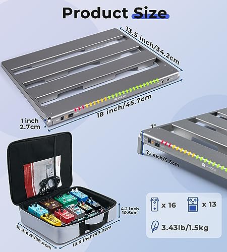 Vangoa Guitar Pedal Board with Isolated Power Supply, PD-M Aluminum One-Piece-Bent Portable Folding Powered Guitar Pedalboard with Premium Backpack-style Bag, Medium, 18"x13.5", 3.4lb, Gray - Image 4