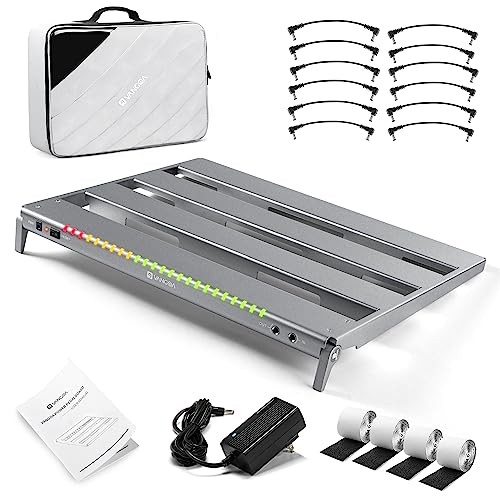 Vangoa Guitar Pedal Board with Isolated Power Supply, PD-M Aluminum One-Piece-Bent Portable Folding Powered Guitar Pedalboard with Premium Backpack-style Bag, Medium, 18"x13.5", 3.4lb, Gray - Image 1
