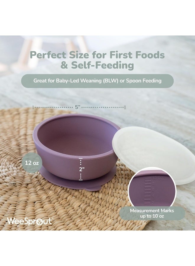 WeeSprout Suction Bowls for Baby & Toddlers (Set of 2) - 100% Silicone w/Plastic Lid - Leak Proof Feeding Supplies - Dishwasher & Microwave Safe Infant Dinnerware w/Extra Strong Base - Image 2