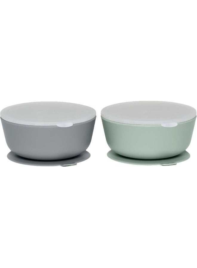 WeeSprout Suction Bowls for Baby & Toddlers (Set of 2) - 100% Silicone w/Plastic Lid - Leak Proof Feeding Supplies - Dishwasher & Microwave Safe Infant Dinnerware w/Extra Strong Base - Image 1