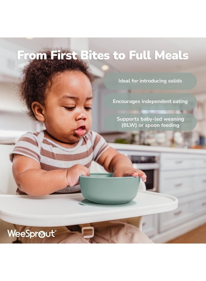 WeeSprout Suction Bowls for Baby & Toddlers (Set of 2) - 100% Silicone w/Plastic Lid - Leak Proof Feeding Supplies - Dishwasher & Microwave Safe Infant Dinnerware w/Extra Strong Base - Image 3