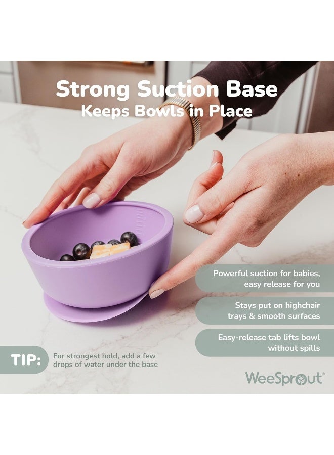 WeeSprout Suction Bowls for Baby & Toddlers (Set of 2) - 100% Silicone w/Plastic Lid - Leak Proof Feeding Supplies - Dishwasher & Microwave Safe Infant Dinnerware w/Extra Strong Base - Image 4