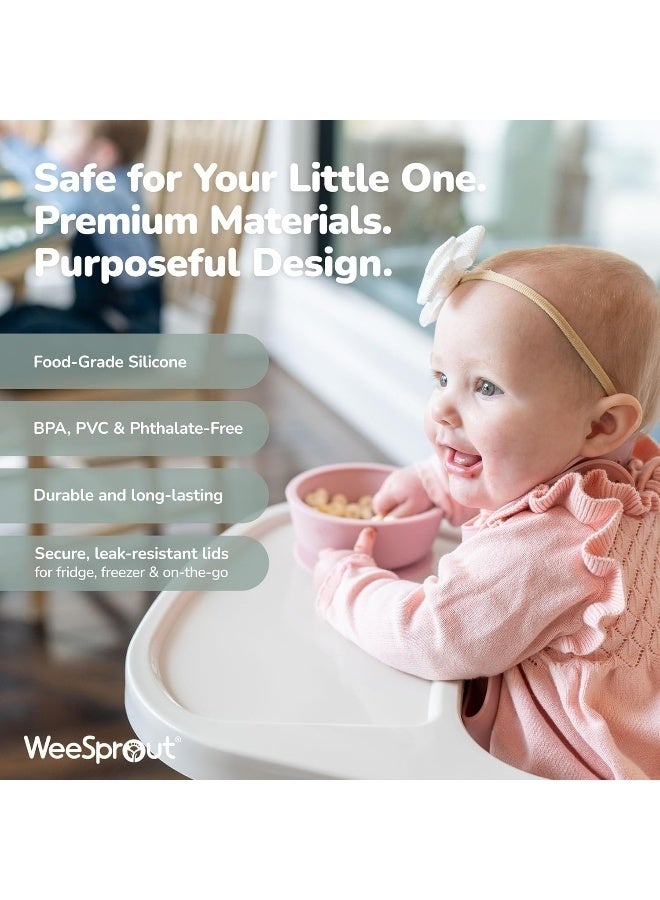 WeeSprout Suction Bowls for Baby & Toddlers (Set of 2) - 100% Silicone w/Plastic Lid - Leak Proof Feeding Supplies - Dishwasher & Microwave Safe Infant Dinnerware w/Extra Strong Base - Image 5