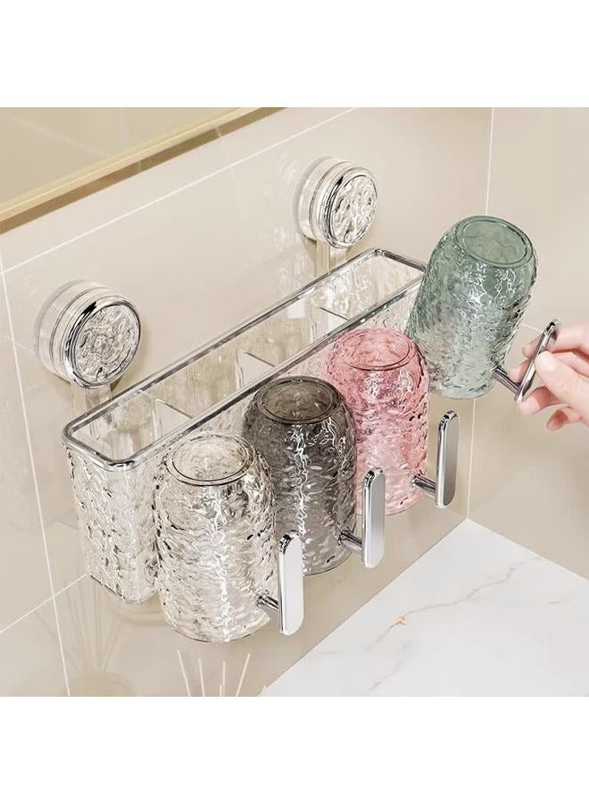 Jialifang Suction Cup Toothbrush Holder, Wall-mounted, No Drilling Required, Bathroom Toothbrush And Mouthwash Cup Holder, Double Cup Suction Cup Desig