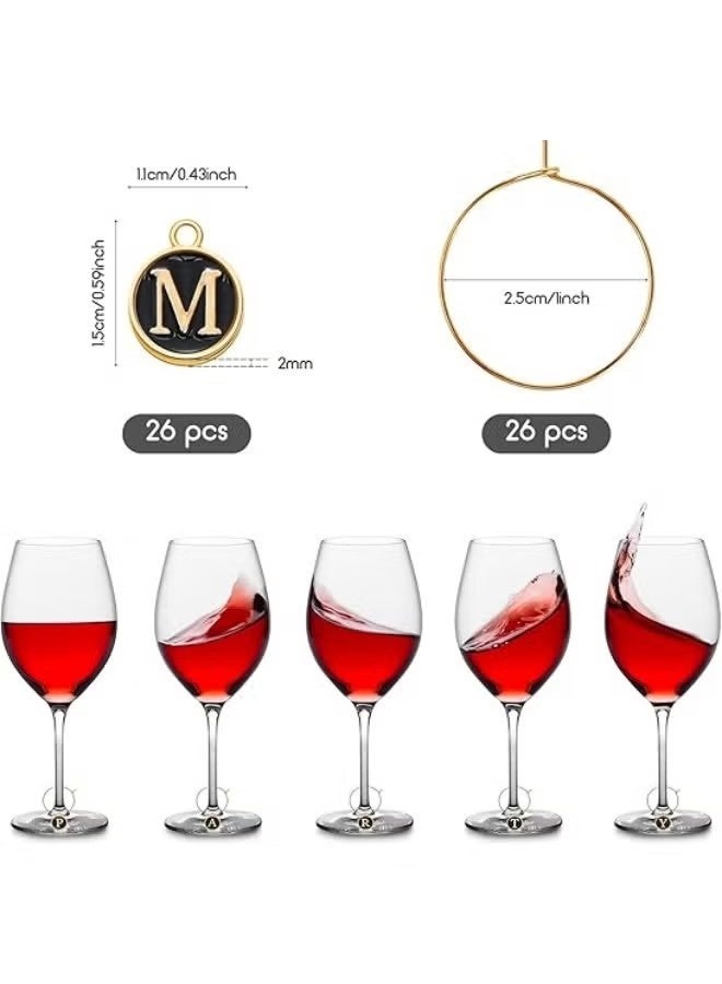 26 Pieces Wine Charms for Stem Glasses with Rings Tags Metal Letters Glass Charm Markers Letters Beads Markers for Wine Cocktail Champagne Party Favors Decorations Family Gathering - Image 2