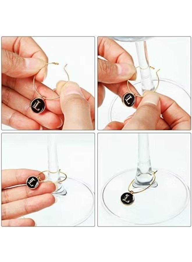 26 Pieces Wine Charms for Stem Glasses with Rings Tags Metal Letters Glass Charm Markers Letters Beads Markers for Wine Cocktail Champagne Party Favors Decorations Family Gathering - Image 3