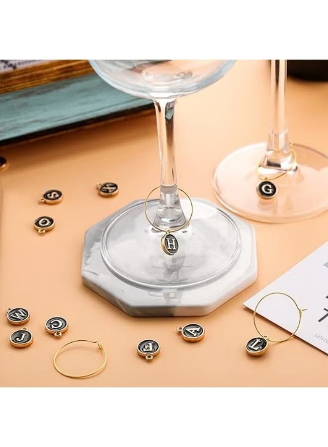 26 Pieces Wine Charms for Stem Glasses with Rings Tags Metal Letters Glass Charm Markers Letters Beads Markers for Wine Cocktail Champagne Party Favors Decorations Family Gathering - Image 5