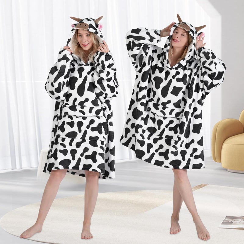 Fiosnow Cow Print Blanket Hoodies for Women and Men Adult Oversize Wearable Blanket Hoodies for Soft and Warm - Image 4