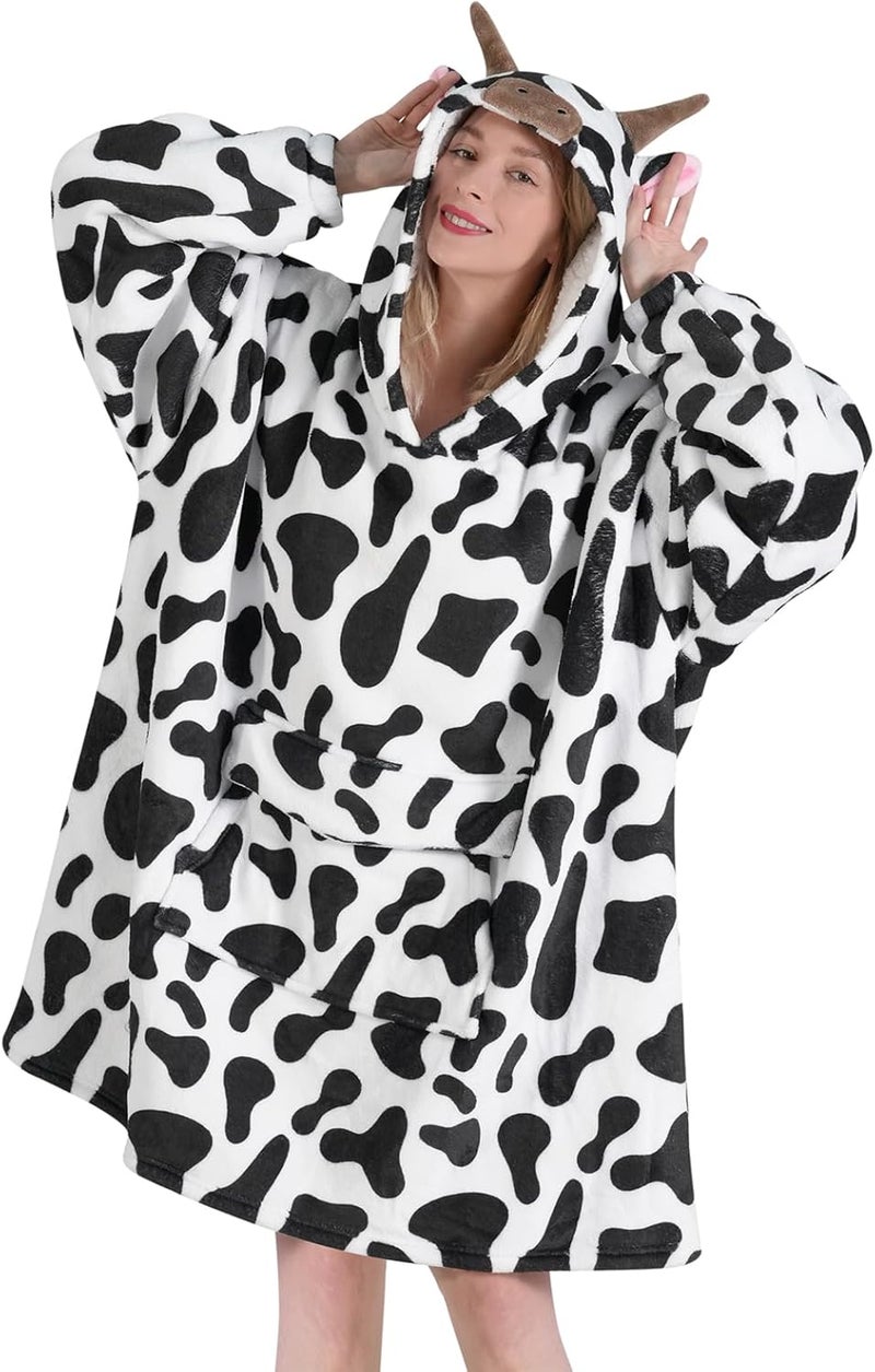 Fiosnow Cow Print Blanket Hoodies for Women and Men Adult Oversize Wearable Blanket Hoodies for Soft and Warm - Image 5