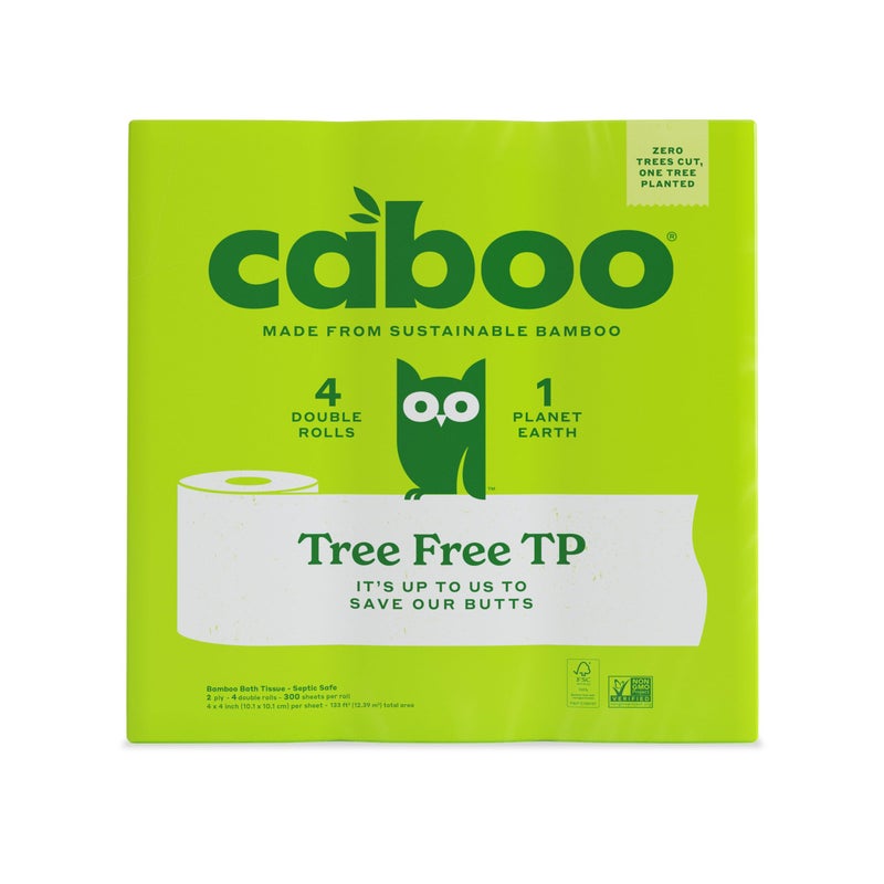 Caboo Tree Free Toilet Paper, Septic Safe Bath Tissue, Quick Dissolving 2 Ply Sheets - 300 Sheets Per Roll, 4 Double Rolls - Image 2