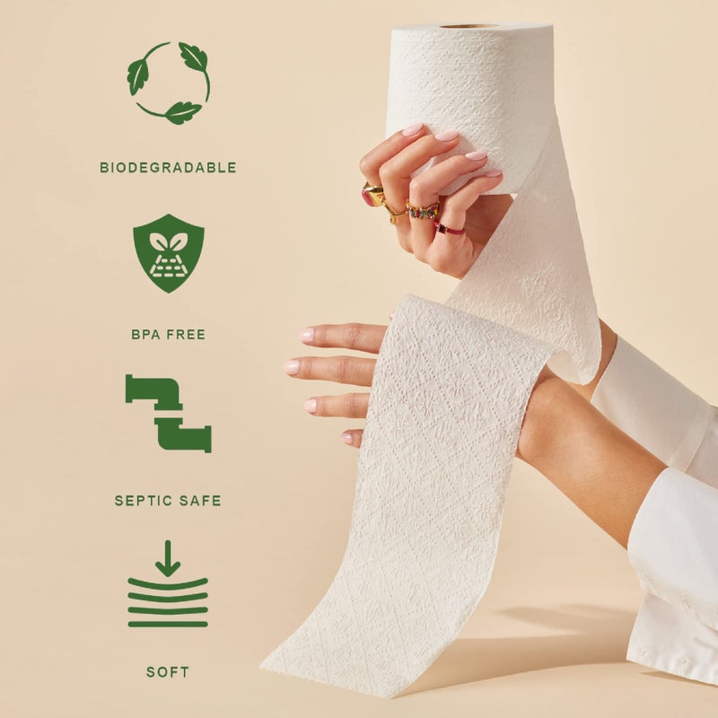Caboo Tree Free Toilet Paper, Septic Safe Bath Tissue, Quick Dissolving 2 Ply Sheets - 300 Sheets Per Roll, 4 Double Rolls - Image 3