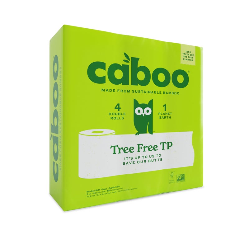 Caboo Tree Free Toilet Paper, Septic Safe Bath Tissue, Quick Dissolving 2 Ply Sheets - 300 Sheets Per Roll, 4 Double Rolls - Image 1