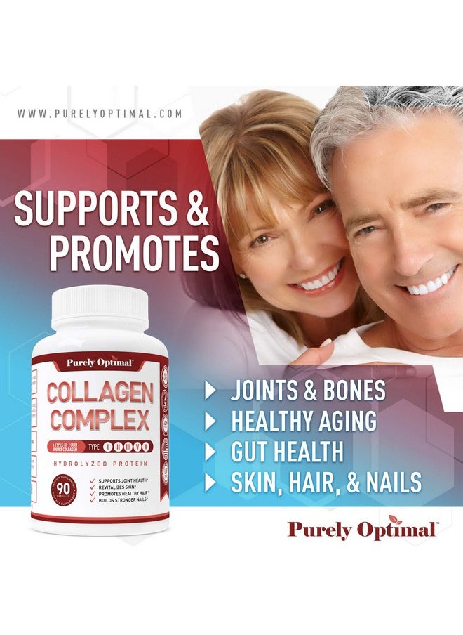 Purely Optimal - Premium Multi Collagen Peptides Capsules (Types I Ii Iii V X) Hair Skin And Nails Digestive & Joint Health Supplement Hydrolyzed Collagen Pills (90 Capsules) - Image 1