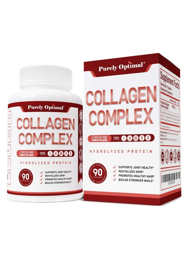 Purely Optimal - Premium Multi Collagen Peptides Capsules (Types I Ii Iii V X) Hair Skin And Nails Digestive & Joint Health Supplement Hydrolyzed Collagen Pills (90 Capsules) - Image 1