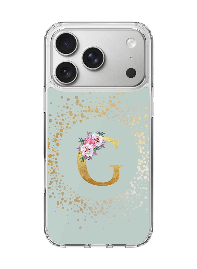 Stylizedd Classic Clear MagSafe Case for iPhone 17 Pro , Hybrid Soft Case Flexible Edges Anti Drop TPU PC Gel Thin Transparent Cover [ Designed for iPhone 17 Pro ] - Custom Monogram Initial Letter Floral Pattern Alphabet - G  (Light Grey )