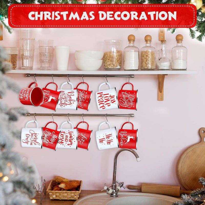 Uiifan 10 Pcs Christmas Coffee Enamel Mugs Cute 12 oz Galvanized Steel Festive White and Red Funny Novelty Cup Merry Christmas Mug Gift Set for Women Coworkers Teachers Hot Chocolate Tea - Image 5