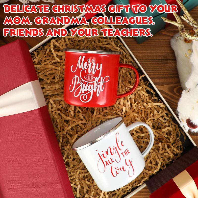 Uiifan 10 Pcs Christmas Coffee Enamel Mugs Cute 12 oz Galvanized Steel Festive White and Red Funny Novelty Cup Merry Christmas Mug Gift Set for Women Coworkers Teachers Hot Chocolate Tea - Image 4
