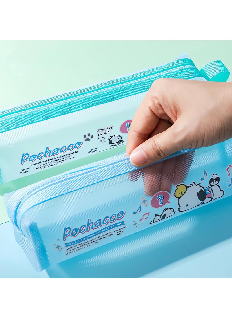 AUTOYSUR Mesh Pencil Case Large Capacity Pencil Case Big Pencil Pouch With Zipper Simple Stationery Bag Aesthetic Pen Bag for School Teen Girl Boy Multi-Purpose bag for office Men Women(Mesh-Pochacco)  - Image 2
