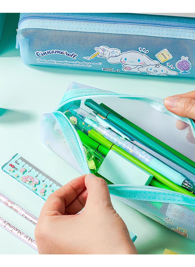 AUTOYSUR Mesh Pencil Case Large Capacity Pencil Case Big Pencil Pouch With Zipper Simple Stationery Bag Aesthetic Pen Bag for School Teen Girl Boy Multi-Purpose bag for office Men Women(Mesh-Pochacco)  - Image 3