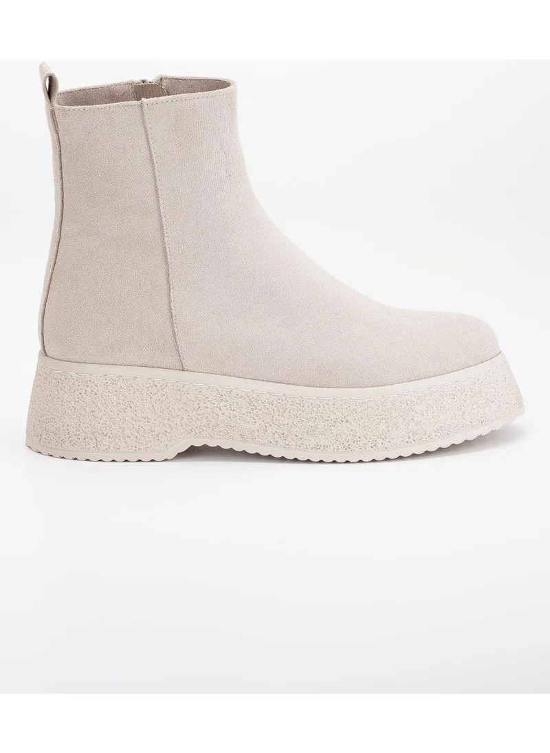 Dilimler Ayakkabı Slices Shoes Women Boots Beige Thick Sole Suede Laceless Flat