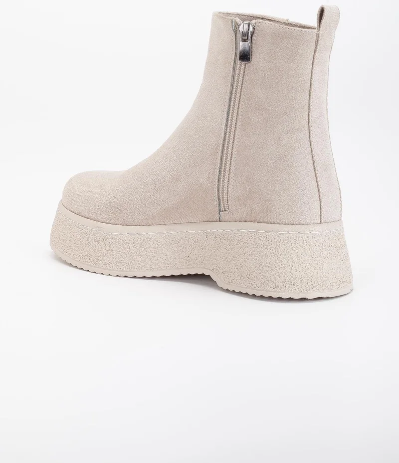 Dilimler Ayakkabı Slices Shoes Women Boots Beige Thick Sole Suede Laceless Flat