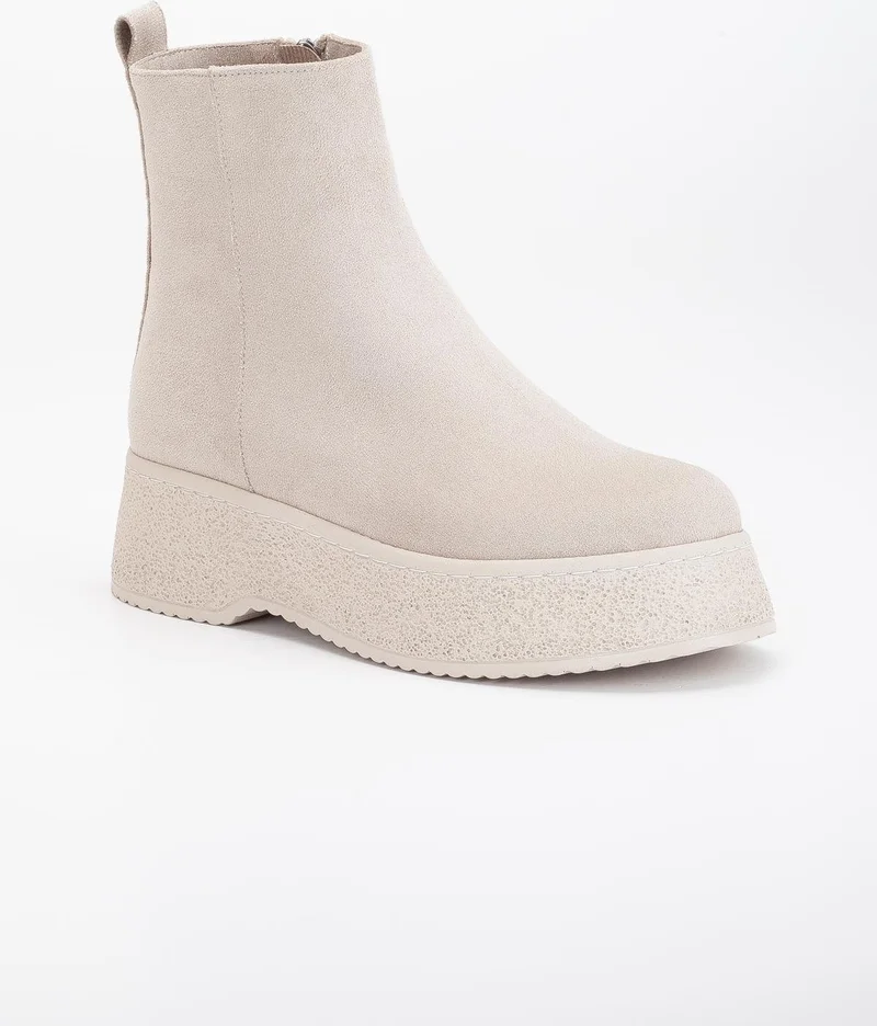 Dilimler Ayakkabı Slices Shoes Women Boots Beige Thick Sole Suede Laceless Flat