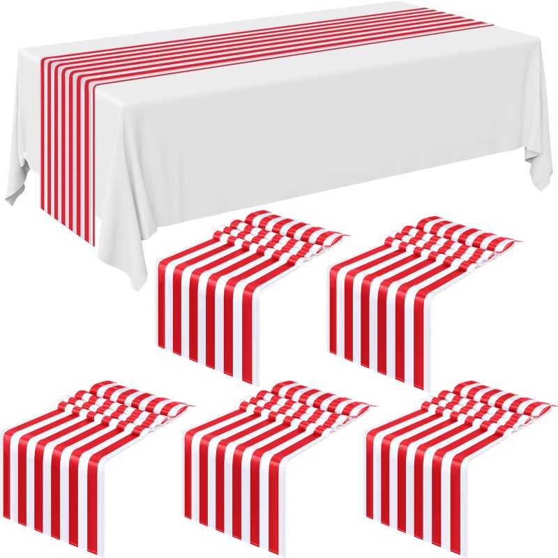6 Pieces Striped Table Runner Wedding Polyester Table Decor Red White Striped Design Tablecloth Elegant Decor for Indoor Events Family Dinner Outdoor Banquet Parties Celebrations 12 x 108 Inch
